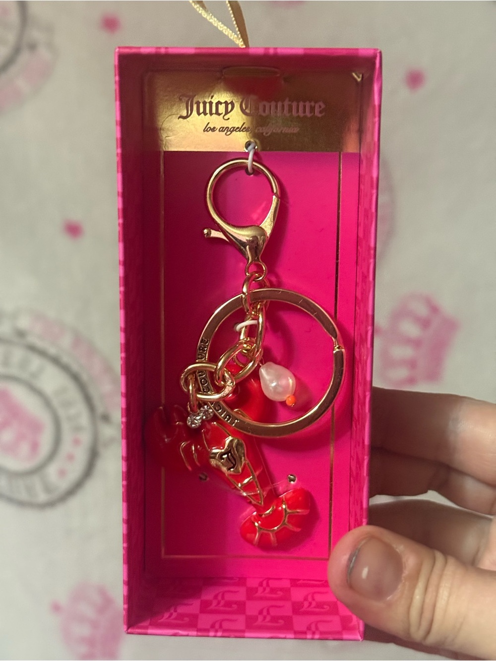 Juicy Couture Gold & Bright Pink Lobster Charm Keyring